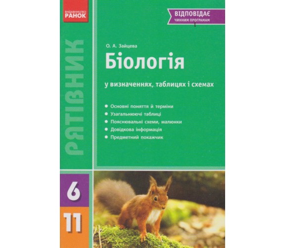 Биология 6-11 класс в определениях, таблицах и схемах (спасатель 2.0) авт. Зайцева изд. Ранок