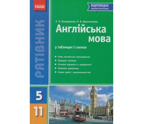 Английский язык 5-11 класс в определениях, таблицах и схемах (спасатель 2.0) авт. Бондаренко изд. Ранок